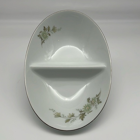 Noritake Soroya 6853 Divided Oval Serving Dish Light‎ Green Daisy Floral Pattern - Picture 3 of 9